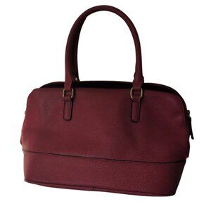 Merona Purse Red Leather 2 Compartment Double Handle Shoulder Satchel Bag